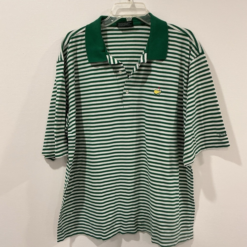Masters Collection Golf Shirt Polo Green White Stripe Men X-Large  100% Cotton
